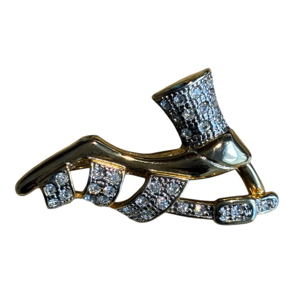 Chunky Heel Sandal Brooch Sparkling Gold and Silver - Picture 6 of 11